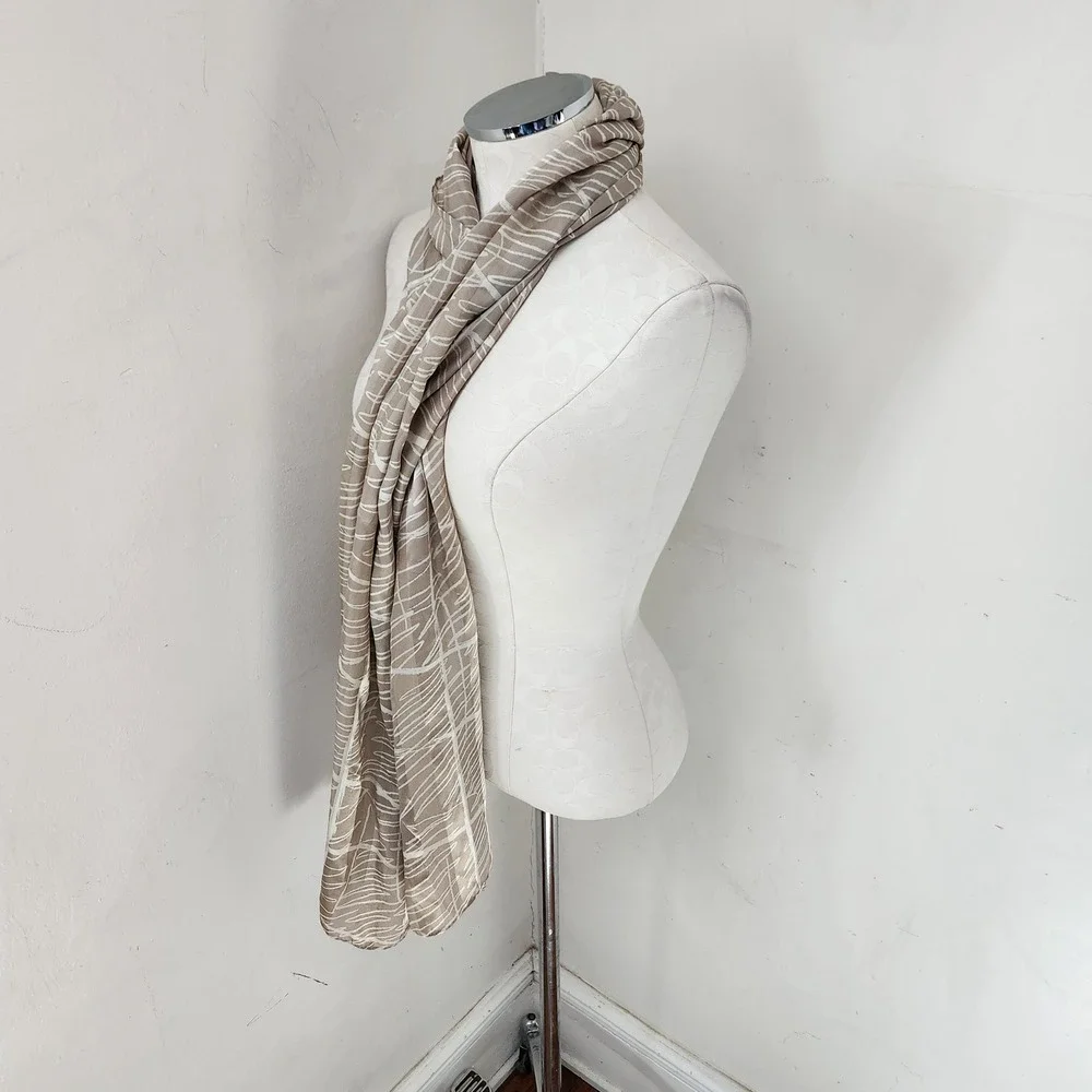 Liberty‎ of London All Silk Scarf Taupe Cream Abstract Linear Print Wrap Luxury